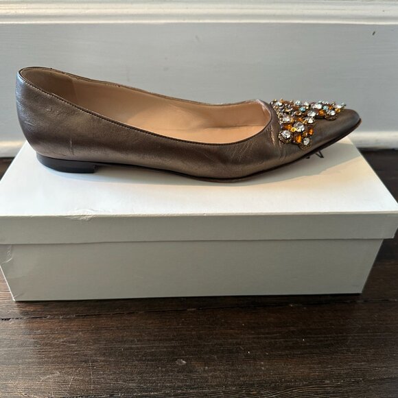 Manolo Blahnik Bonze Leather Jeweled Flats - sz 37 - Picture 8 of 16